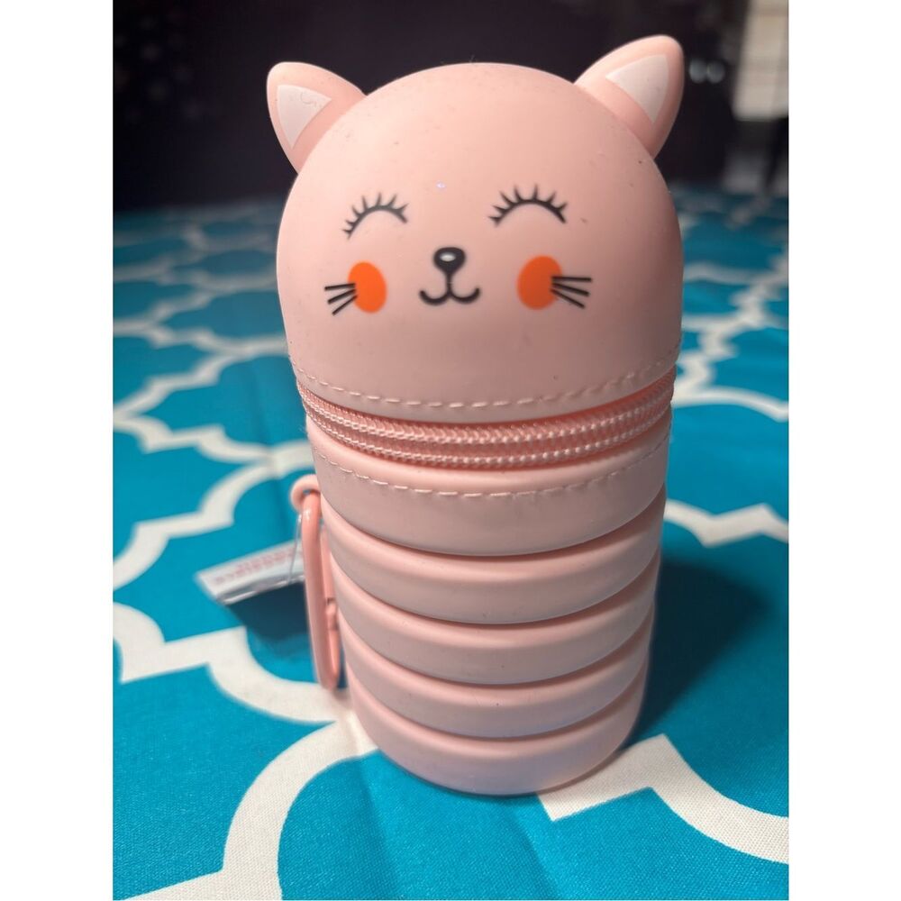 New Cute Pink Cat Silicone Collapsible Pouch Travel Case